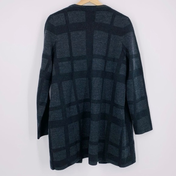 Eileen Fisher Merino Wool Longline Cardigan Shacket Open Front Plaid Coat - Picture 2 of 4